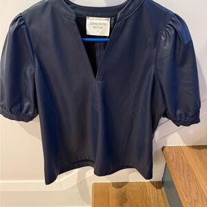 Hyacinth House Tuckernuck Navy Faux Leather Top Shirt XS